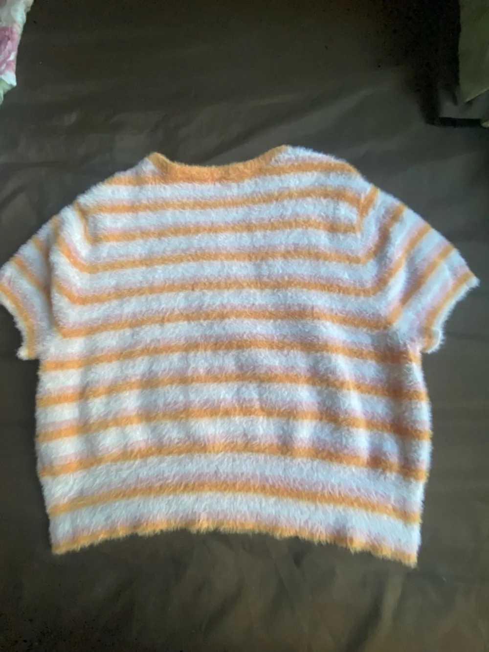 Levi's Fuzzy Short-Sleeve Striped Pullover in Orange and White - Picture 5 of 6